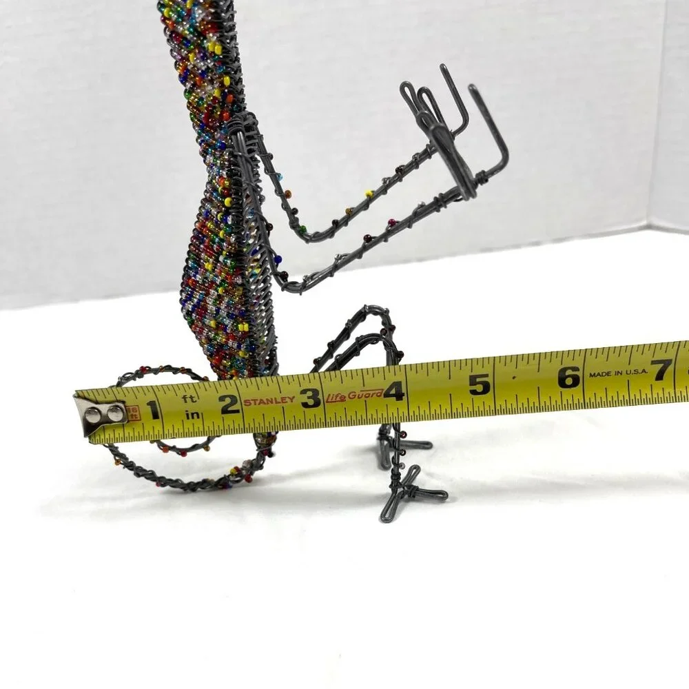 South Africa Handmade Glass Bead Wire Chameleon Lizard Card Pen Holder Vintage - Picture 10 of 10